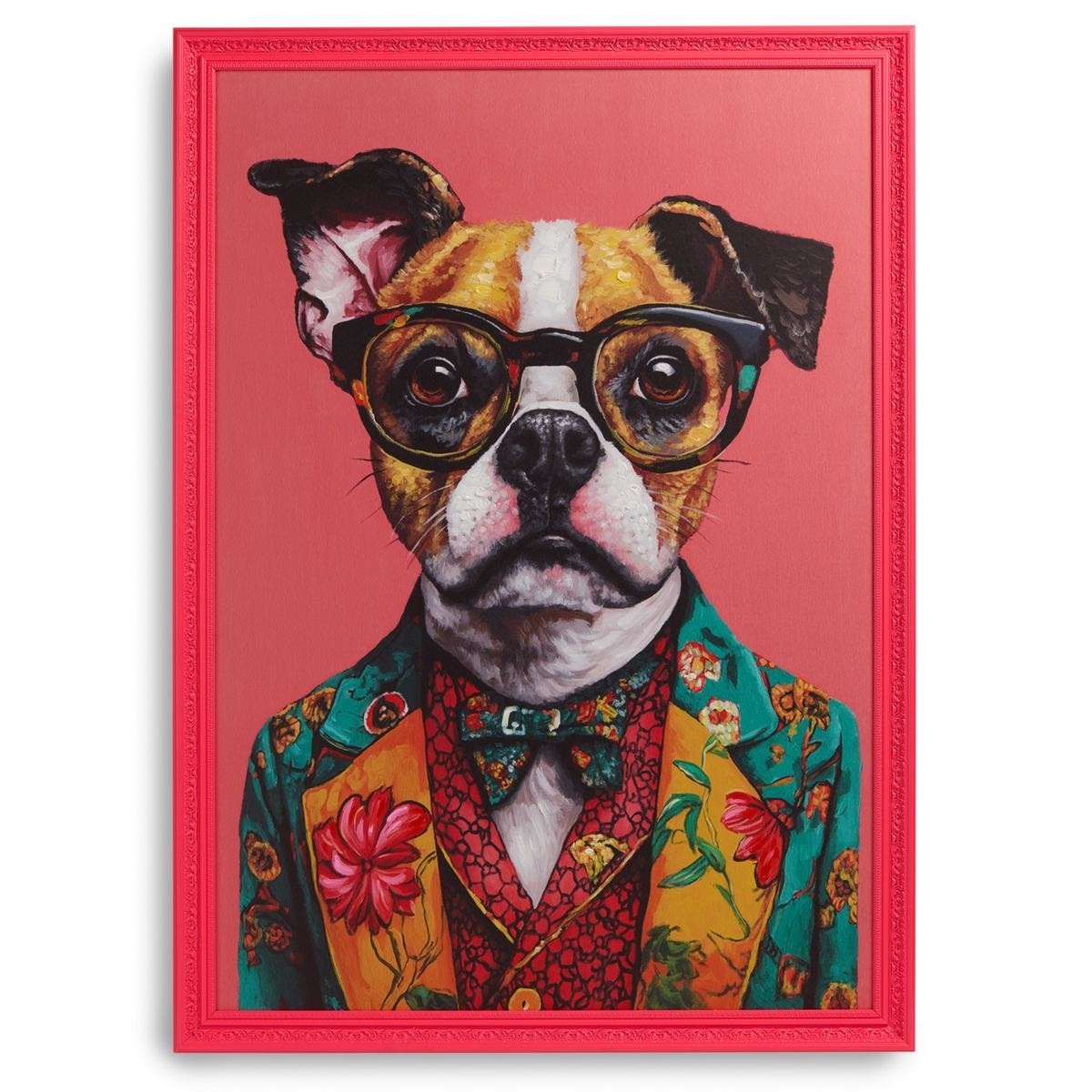Henriette Quadro cane fucsia 70x100 con cornice rosso D19033
